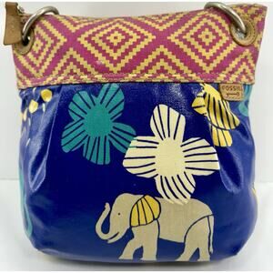 Fossil Purse Key-Per Crossbody Bag Elephant Print Multicolor Vintage EUC